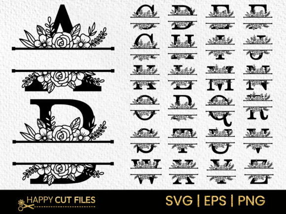 Flower Split Monogram Alphabet a-Z Svg: Designing with Botanical Elegance